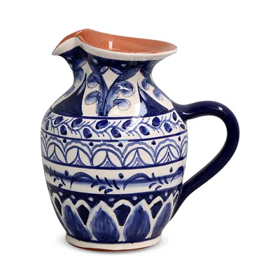 Costa Nova Alentejo Terracotta Hand-painted Pitcher In Blue