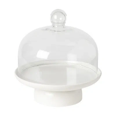 Costa Nova Casafina Pacifica Set Footed Cake Plate With Glass Dome In Salt