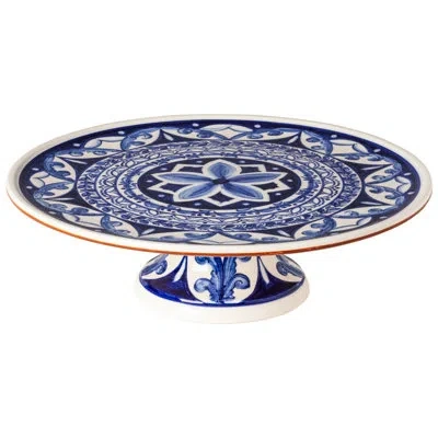 Costa Nova Footed Plate In Blue,white