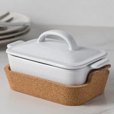 Costa Nova Gift Rect. Cov. Casserole With Cork Tray In White