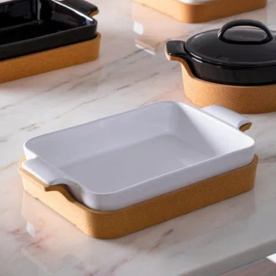 Costa Nova Gift Sq. Baker With Cork Tray In White,brown