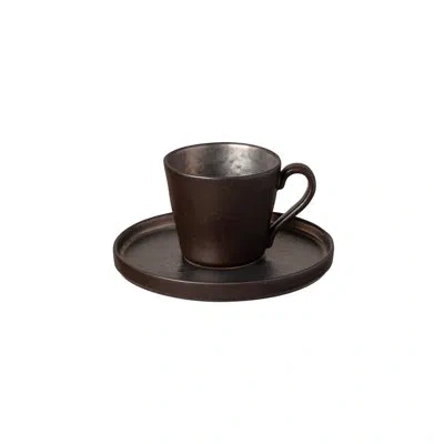 Costa Nova Lagoa Stoneware Teacup And Saucer In Brown