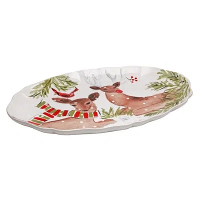 Costa Nova Oval Platter In White,brown,red,green