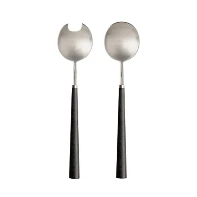 Costa Nova Pico Flatware Salad Serving - Set Of 2 In Black Cable/ Silver