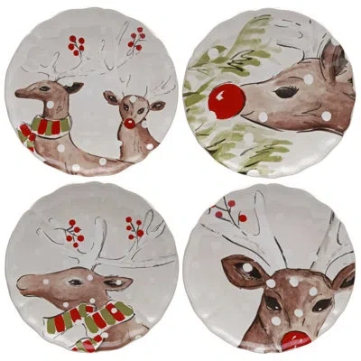 Costa Nova Set 4 Dinner Plates In White,brown,green,red