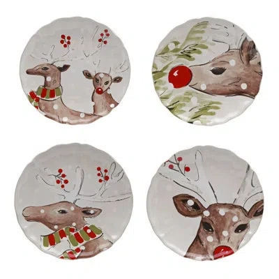 Costa Nova Set 4 Salad Plates In White,brown,green,red