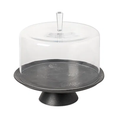 Costa Nova Set Footed Cake Plate With Glass Dome In Black