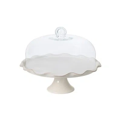 Costa Nova Set Footed Cake Plate With Glass Dome In White;clear
