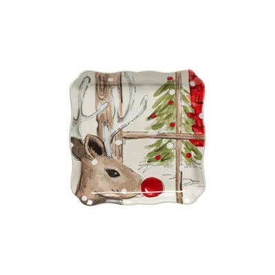 Costa Nova Sq. Tray In White,brown,red,green