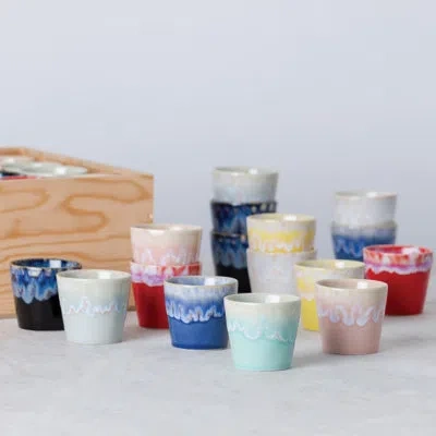 Costa Nova Wooden Box 40 Espresso Cups In Pink,white,aqua