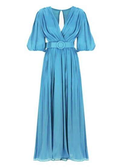 Costalleros Turquoise Costarellos Lurex Georgette Dress In Blue