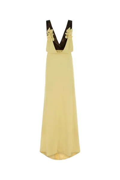 Costarellos Pastel Yellow Crepe Janessa Long Dress