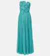 Costarellos Adamaris Embellished Silk-blend Chiffon Gown In Blue