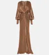 Costarellos Adelia Gathered Lamé Georgette Gown In Metallic