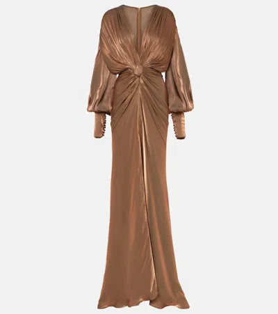 Costarellos Adelia Gathered Lamé Georgette Gown In Metallic