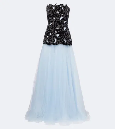 Costarellos Alessi Embellished Tulle Gown In Blue
