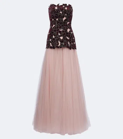 Costarellos Alessi Embellished Velvet And Tulle Gown In Pink