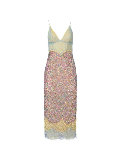 Costarellos Alessia Chantilly Lace Sequined Midi Dress In Multi