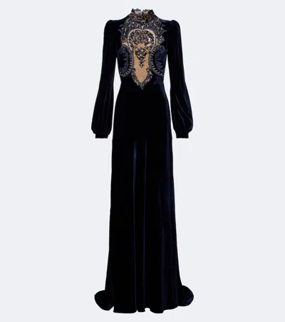 Costarellos Aliska Embellished Velvet Gown In Black