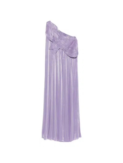 Costarellos Amabe Pleated One-shoulder Maxi Dress In Purple