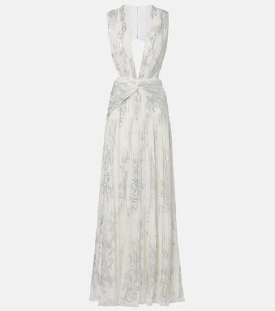 Costarellos Amalia Floral Silk Georgette Gown In White