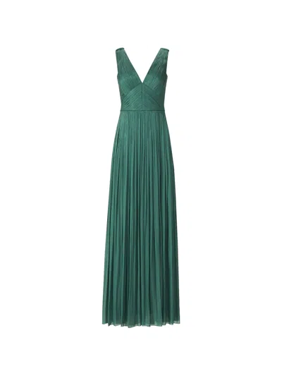 Costarellos Anilia Pleated V-neck Maxi Dress In Green