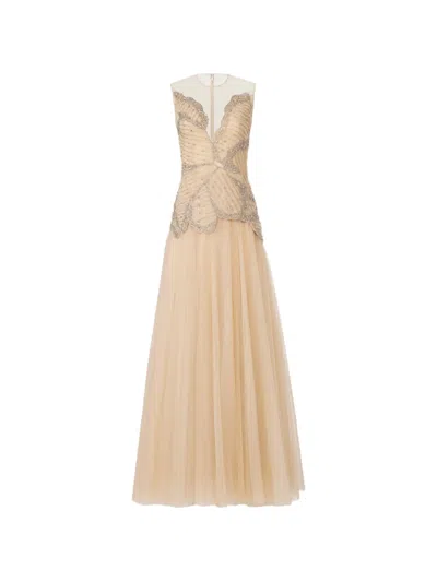 Costarellos Arabella Embellished Gown In Neutral