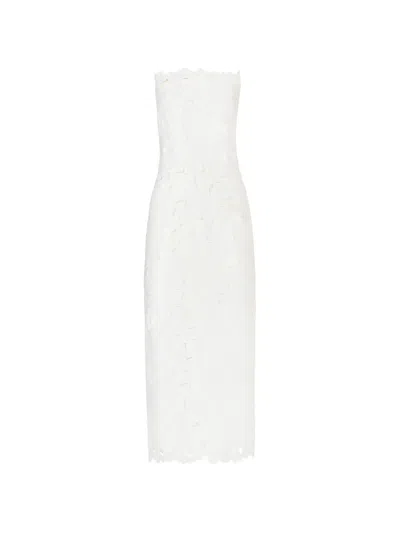 Costarellos Astelle Floral-cut Strapless Midi Dress In White
