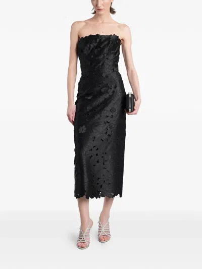Costarellos Astelle Floral-lace Strapless Midi Dress In Black