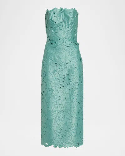 Costarellos Astelle Strapless Floral-cut Lace Midi Pencil Dress In Multi