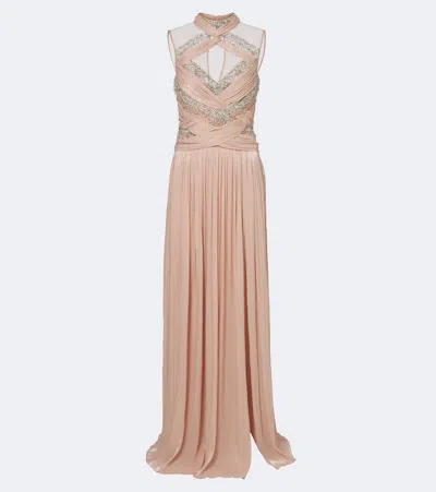 Costarellos Avalia Draped Embellished Georgette Bustier Gown In Pink