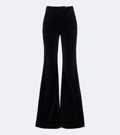 Costarellos Avice Cotton Velvet Flared Pants In Schwarz
