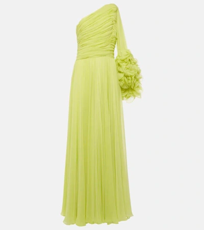 Costarellos Aziza Ruffled Silk Georgette Gown In Green