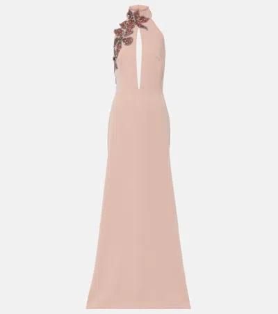 Costarellos Beaded Floral-appliqué Gown In Pink