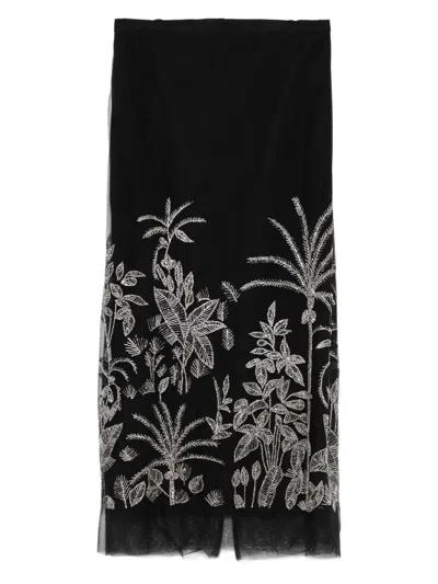 COSTARELLOS BEADED FLORAL MIDI SKIRT