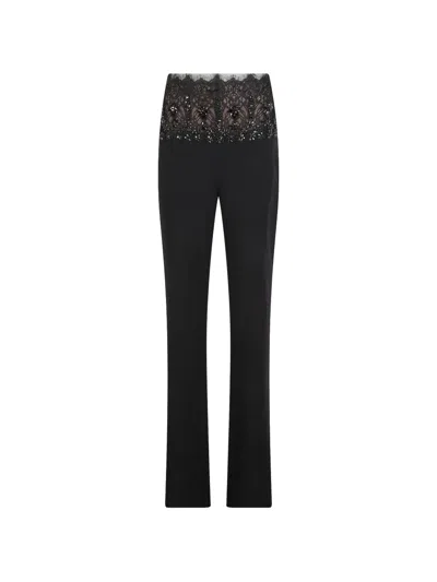 Costarellos Bead-embellished Lace-panel Trousers In Black