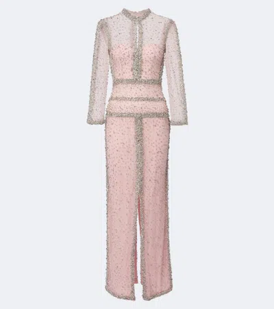 Costarellos Belina Embellished Tulle Gown In Rosa