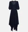 Costarellos Belted Lace Midi Dress In Blue