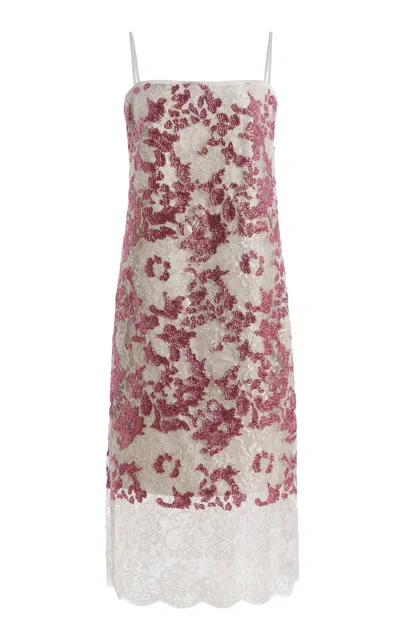 Costarellos Biona Sequined Lace Midi Cami Dress In Pink