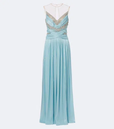 Costarellos Branka Embellished Georgette Gown In Blue