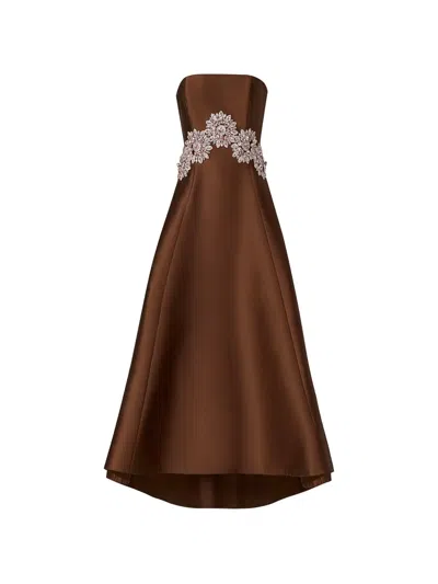 Costarellos Bria Crystal-embellished Strapless Asymmetric Dress In Brown