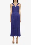 Costarellos Cavana Lurex Gerogette Midi Dress In Blue