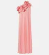 Costarellos Charmain Plissé Georgette Gown In Pink