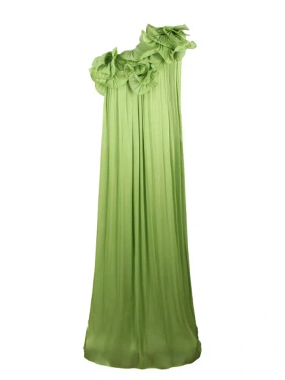 Costarellos Charmain Ruffled Pleated Gown In Green