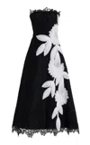 Costarellos Cloelia Floral-appliquéd Guipure Lace Midi Dress In Black,white