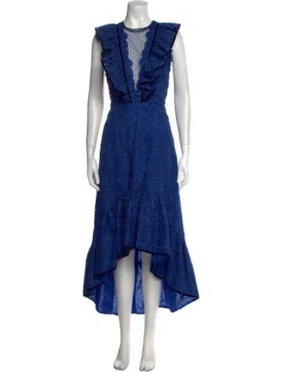 Pre-owned Costarellos Crew Neck Long Dress In Blue