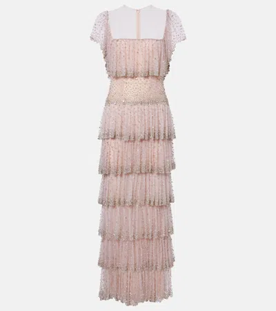 Costarellos Crystal-embellished Tiered Gown In Pink
