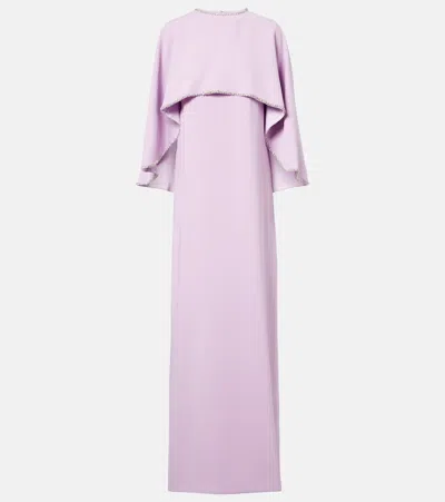 Costarellos Crystal-embellished Caped Gown In Purple