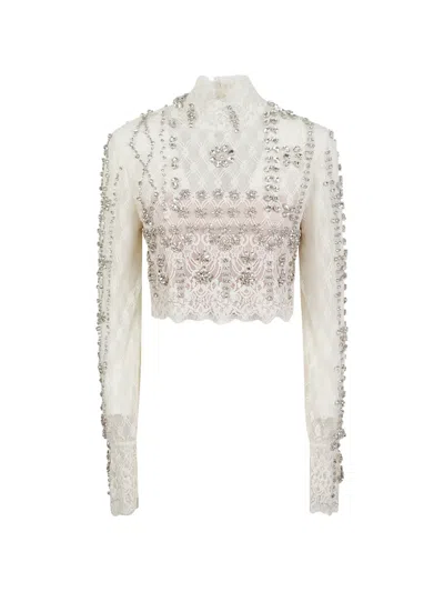 Costarellos Crystal-embellished Lace Blouse In White