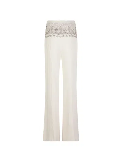 Costarellos Crystal-embellished Lace-waistband Trousers In White
